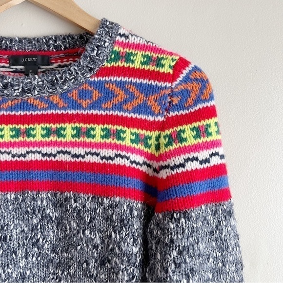J.Crew Fair Isle Wool Blend Marled Crewneck Sweater in Grey & Multicolor Pop, Sm - Picture 5 of 9